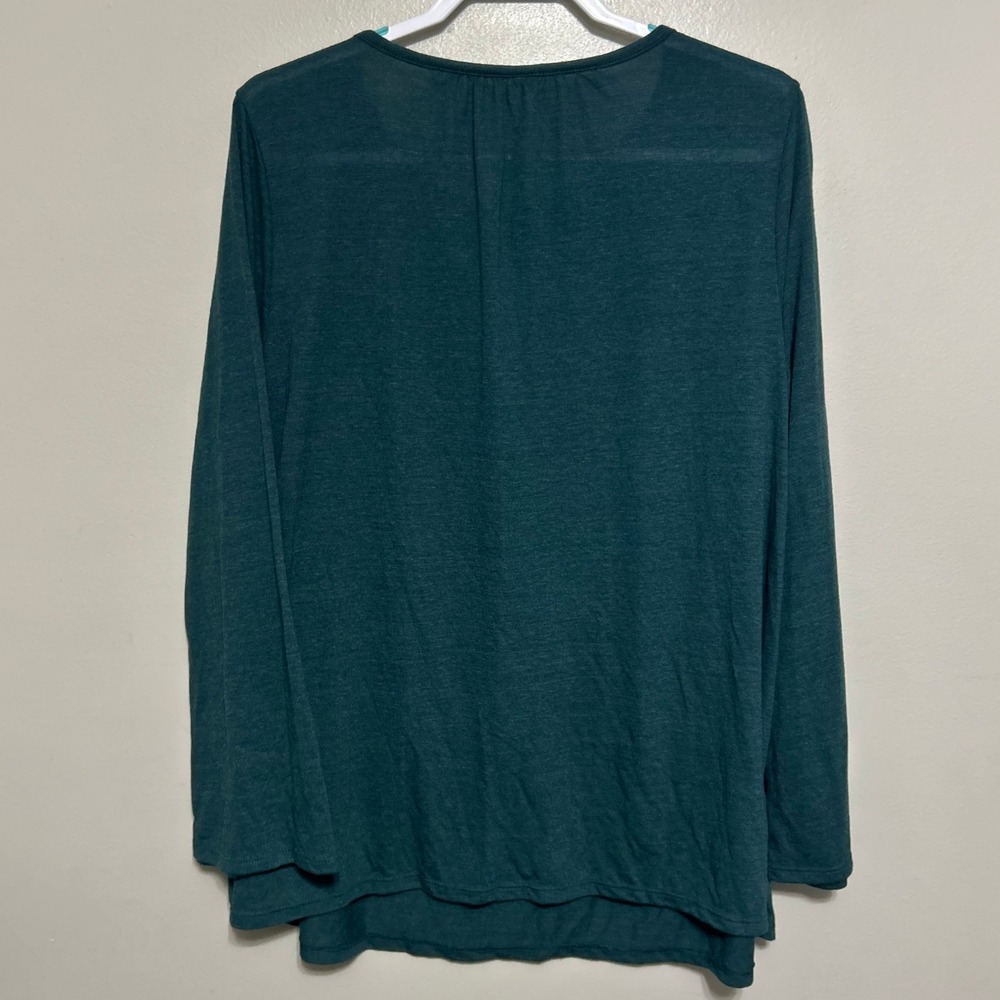 Old Navy Blouse 2X Teal Green Lace Yoke Boho Long Sleeve Cottagecore Peasant Top - Picture 3 of 9